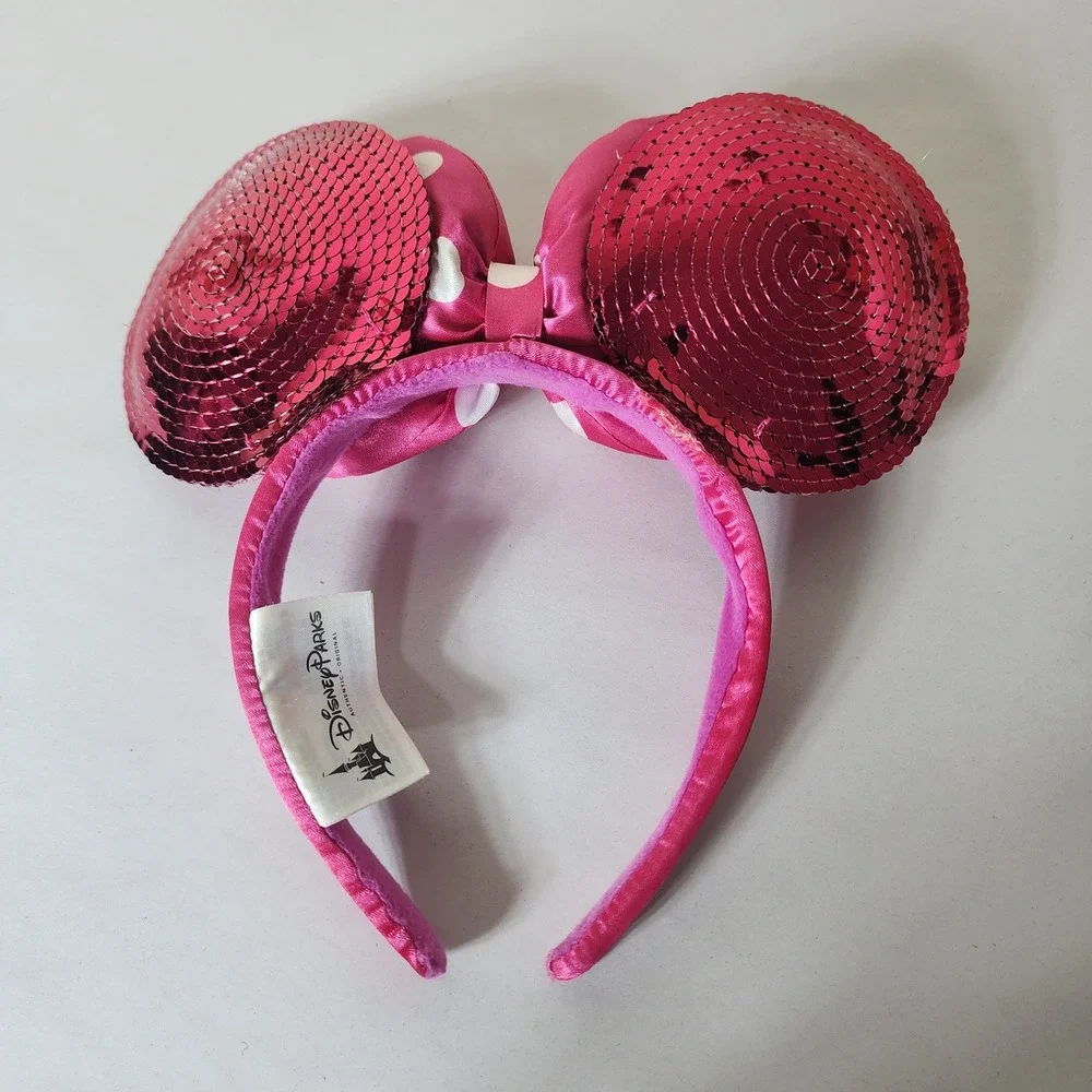 Disney Parks Minnie Mouse Pink Sequin Polka Dot Bow Ear Headband Accessory